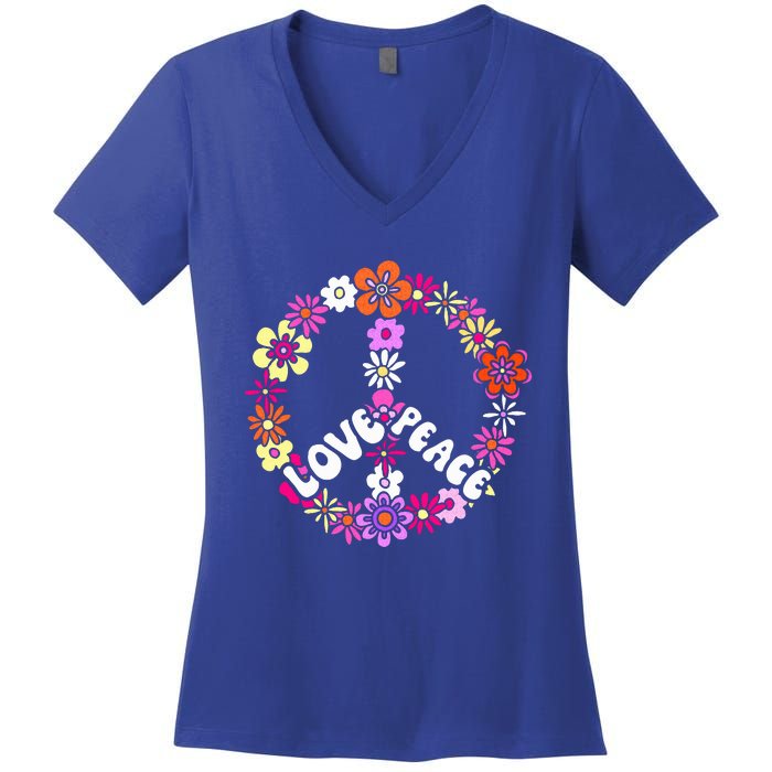 Love Peace Sign 60s Retro Peace 60s Hippie Flower Peace Women's V-Neck T-Shirt