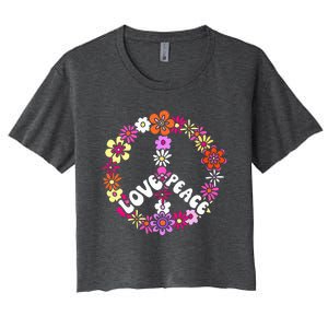 Love Peace Sign 60s Retro Peace 60s Hippie Flower Peace Women's Crop Top Tee