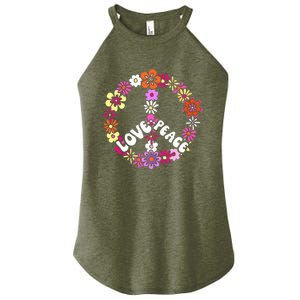 Love Peace Sign 60s Retro Peace 60s Hippie Flower Peace Women's Perfect Tri Rocker Tank