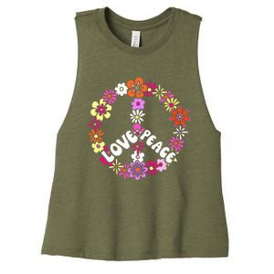 Love Peace Sign 60s Retro Peace 60s Hippie Flower Peace Women's Racerback Cropped Tank