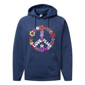 Love Peace Sign 60s Retro Peace 60s Hippie Flower Peace Performance Fleece Hoodie