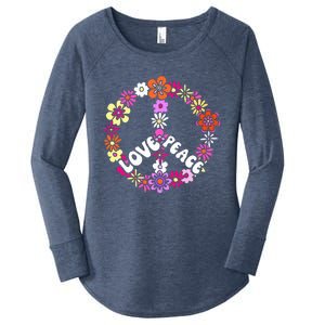 Love Peace Sign 60s Retro Peace 60s Hippie Flower Peace Women's Perfect Tri Tunic Long Sleeve Shirt