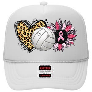 Love Pink Sunflower Volleyball Breast Cancer Awareness High Crown Mesh Back Trucker Hat