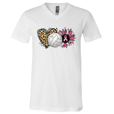 Love Pink Sunflower Volleyball Breast Cancer Awareness V-Neck T-Shirt