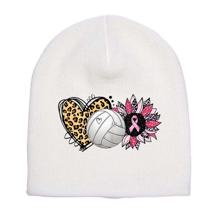 Love Pink Sunflower Volleyball Breast Cancer Awareness Short Acrylic Beanie