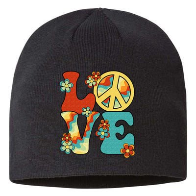 Love Peace Sign 60s 70s Costume Party Outfit Groovy Hippie Sustainable Beanie