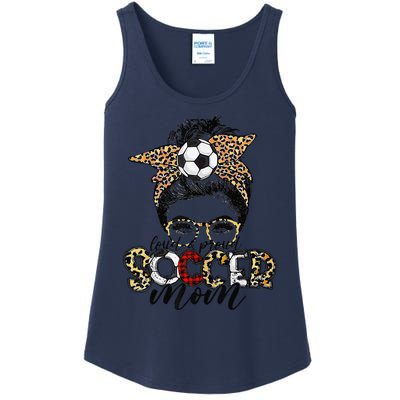 Loud Proud Soccer Mom Leopard Messy Bun MotherS Day Ladies Essential Tank