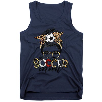 Loud Proud Soccer Mom Leopard Messy Bun MotherS Day Tank Top