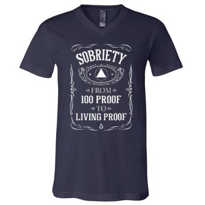 Living Proof Sobriety Anniversary Sober Aa Na Recovery V-Neck T-Shirt