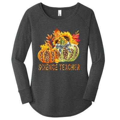 Leopard Pumpkins Science Teacher Fall Autumn Thanksgiving Women's Perfect Tri Tunic Long Sleeve Shirt