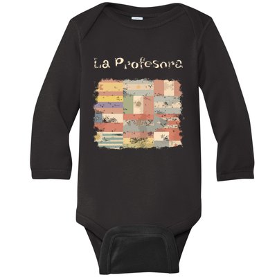 La Profesora Spanish Speaking Country Flags Baby Long Sleeve Bodysuit