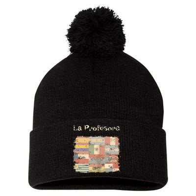 La Profesora Spanish Speaking Country Flags Pom Pom 12in Knit Beanie