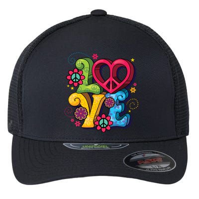 Love Peace Symbol Flower Power Hippie Floral Peace Sign Cute Gift Flexfit Unipanel Trucker Cap