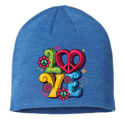 Love Peace Symbol Flower Power Hippie Floral Peace Sign Cute Gift Sustainable Beanie