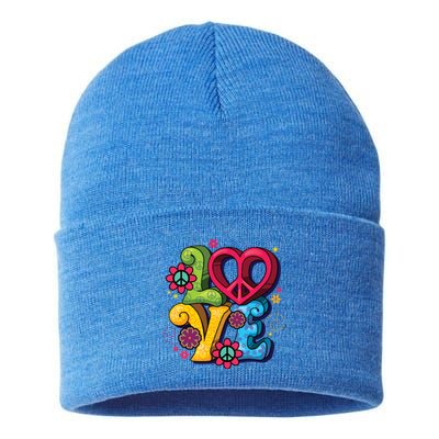 Love Peace Symbol Flower Power Hippie Floral Peace Sign Cute Gift Sustainable Knit Beanie