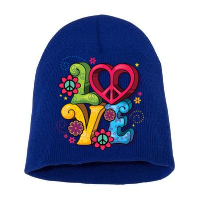 Love Peace Symbol Flower Power Hippie Floral Peace Sign Cute Gift Short Acrylic Beanie