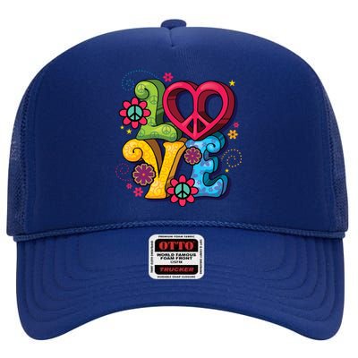 Love Peace Symbol Flower Power Hippie Floral Peace Sign Cute Gift High Crown Mesh Back Trucker Hat