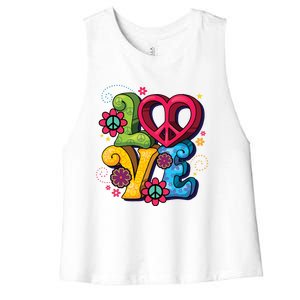 Love Peace Symbol Flower Power Hippie Floral Peace Sign Cute Gift Women's Racerback Cropped Tank