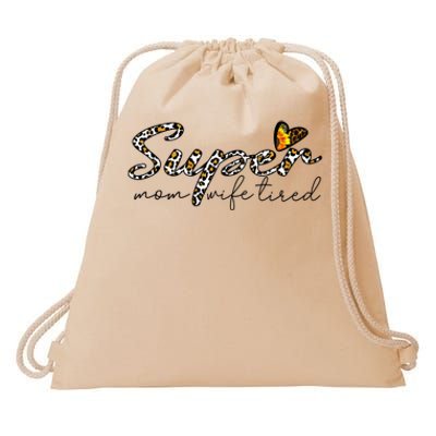 Leopard Print Super Mom Mom Life Tired Gift Drawstring Bag