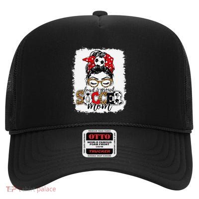 Loud & Proud Soccer Mom Messy Bun Mothers Leopard Bleached High Crown Mesh Back Trucker Hat