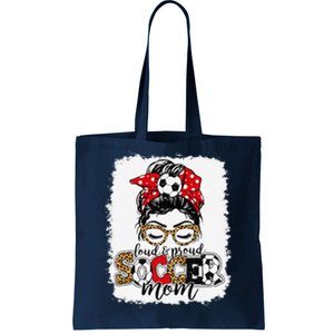 Loud & Proud Soccer Mom Messy Bun Mothers Leopard Bleached Tote Bag