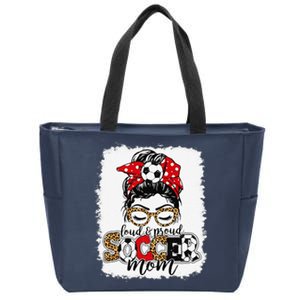 Loud & Proud Soccer Mom Messy Bun Mothers Leopard Bleached Zip Tote Bag