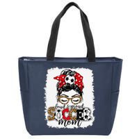 Loud & Proud Soccer Mom Messy Bun Mothers Leopard Bleached Zip Tote Bag