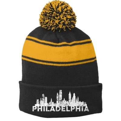 Love Philadelphia Skyline Downtown Cityscape Philly Souvenir Stripe Pom Pom Beanie