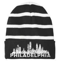 Love Philadelphia Skyline Downtown Cityscape Philly Souvenir Striped Beanie with Solid Band