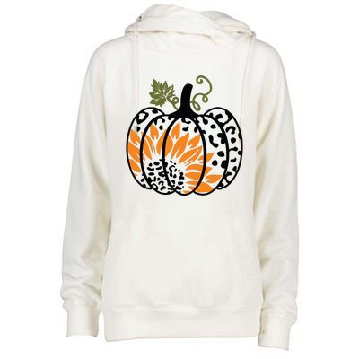 Leopard Pumpkin Sunflower Fall Autumn Halloween Thanksgiving Womens Funnel Neck Pullover Hood