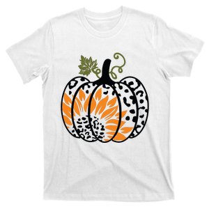 Leopard Pumpkin Sunflower Fall Autumn Halloween Thanksgiving T-Shirt