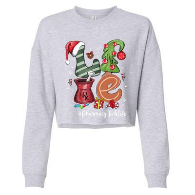 Love Pill Santa Hat Xmas Tree Pharmacy Tech Life Christmas Cool Gift Cropped Pullover Crew