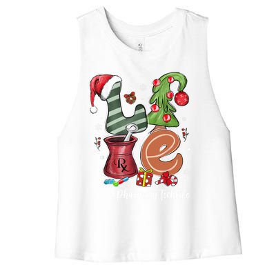 Love Pill Santa Hat Xmas Tree Pharmacy Tech Life Christmas Cool Gift Women's Racerback Cropped Tank