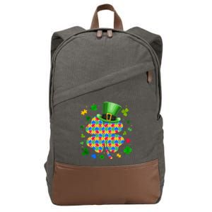 Leprechaun Puzzle Shamrock Autism Awareness St Patricks Day Gift Cotton Canvas Backpack