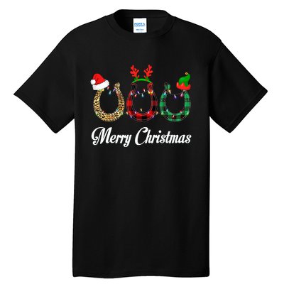 Leopard Plaid Santa Hat Horse Xmas Gift Tall T-Shirt