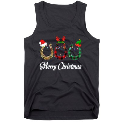 Leopard Plaid Santa Hat Horse Xmas Gift Tank Top