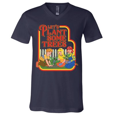 Let’s Plant Some Trees Cannabis Humor Marijuana Funny Weed V-Neck T-Shirt