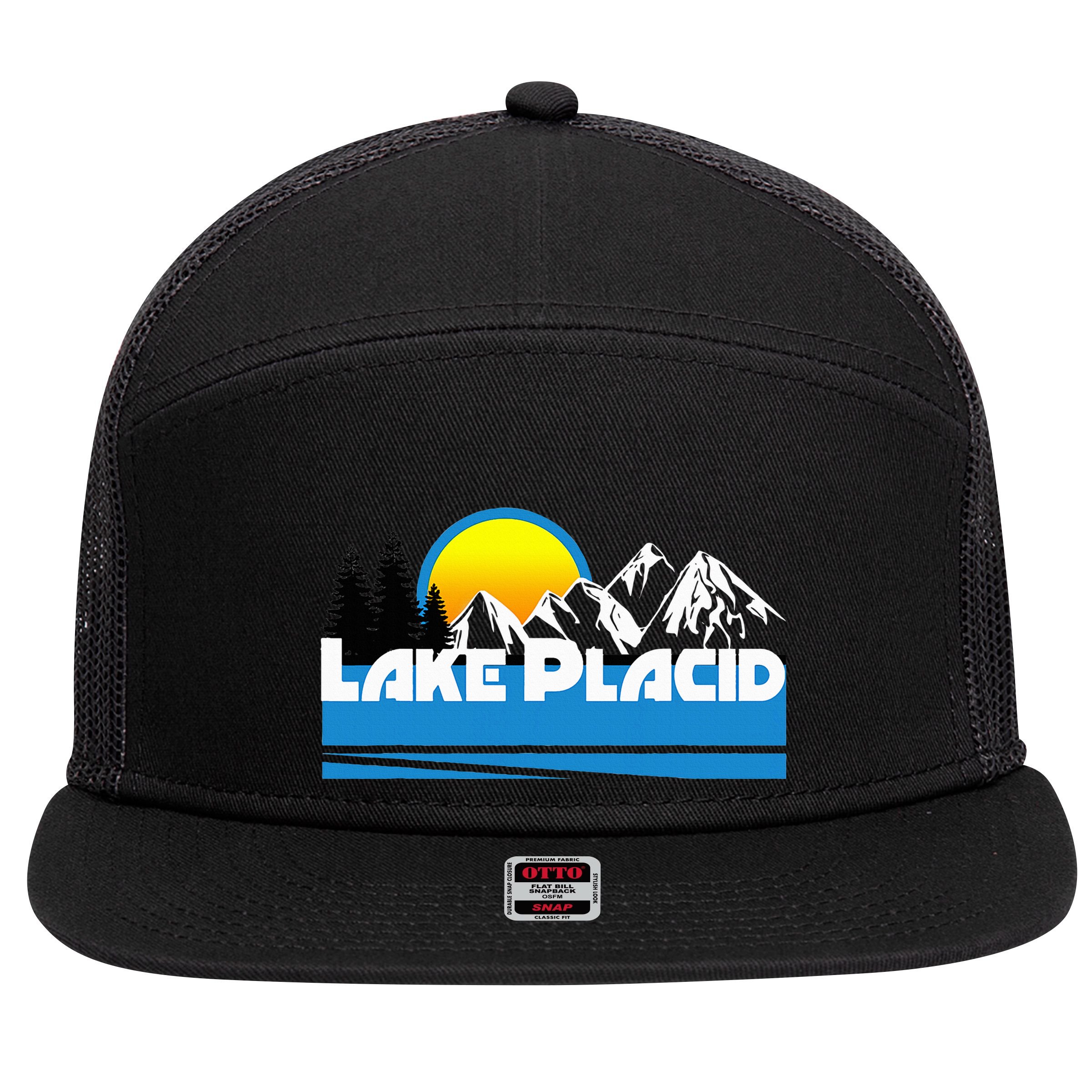 Lake Placid T Retro Style Lake Placid Ny 7 Panel Mesh Trucker Snapback Hat