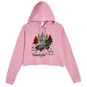 Leopard Print Truck Christmas Tree Cute Christmas Gift Crop Fleece Hoodie