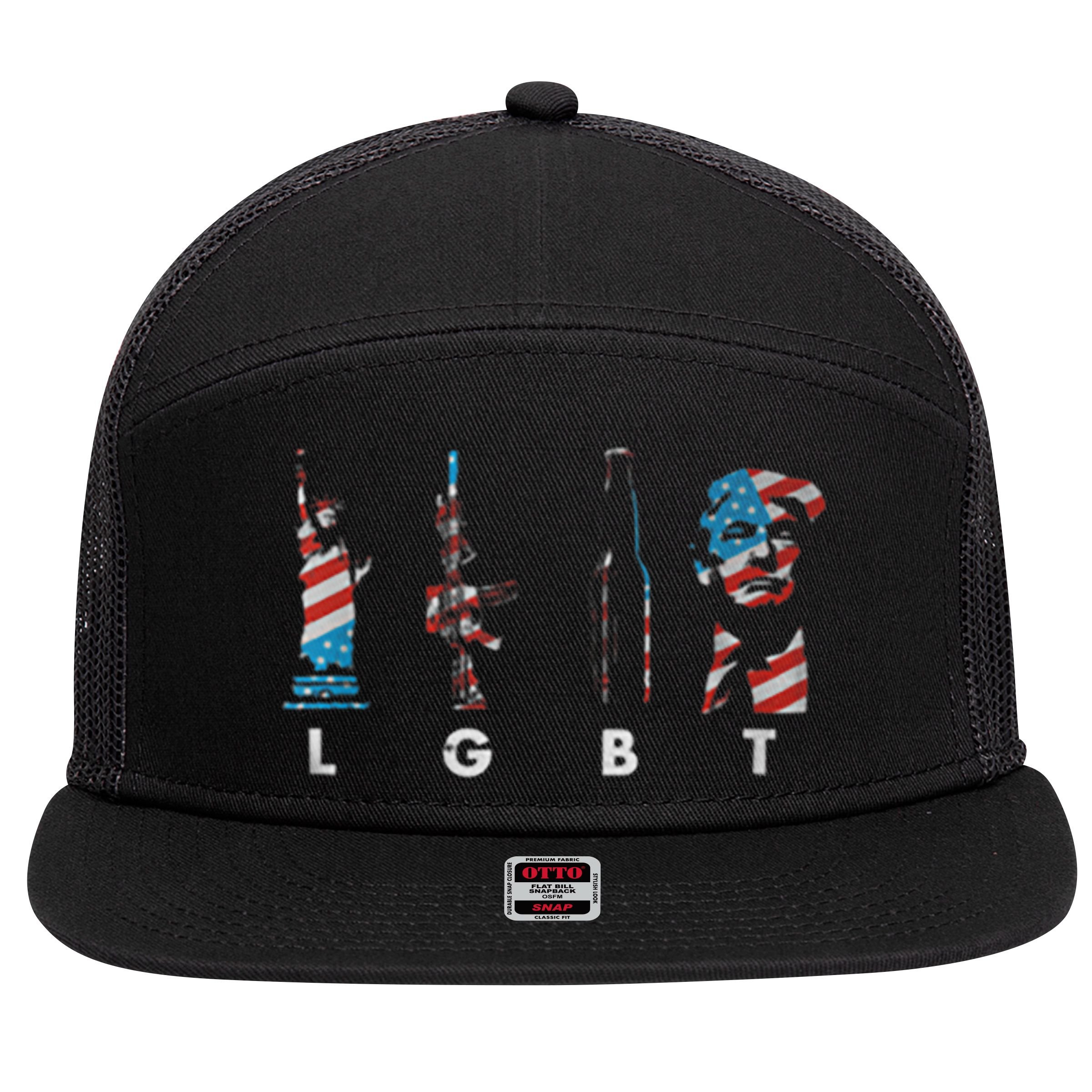 LGBT Pride Trump American Flag 4th Of July 7 Panel Mesh Trucker Snapback Hat