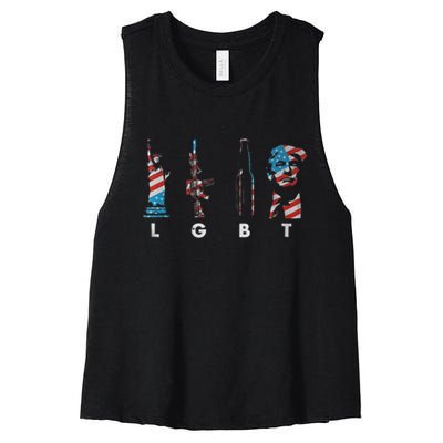 LGBT Pride Trump American Flag 4th Of July Women's Racerback Cropped Tank