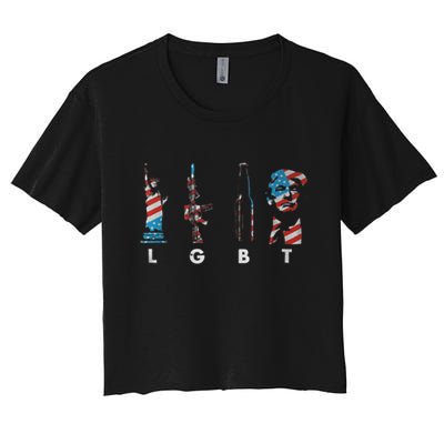 LGBT Pride Trump American Flag 4th Of July Women's Crop Top Tee