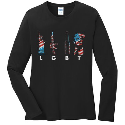 LGBT Pride Trump American Flag 4th Of July Ladies Long Sleeve Shirt