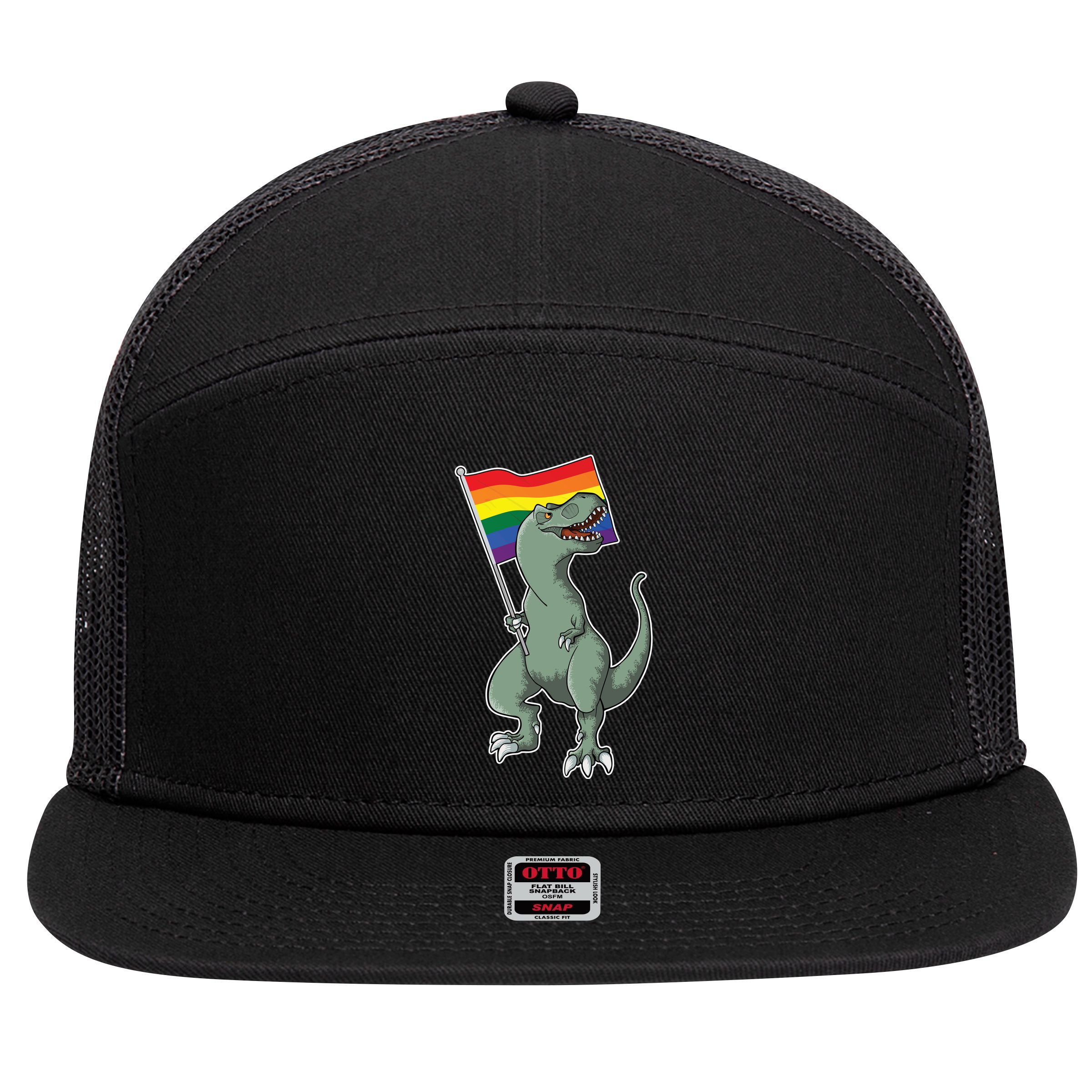 LGBT Pride TRex Dinosaur 7 Panel Mesh Trucker Snapback Hat