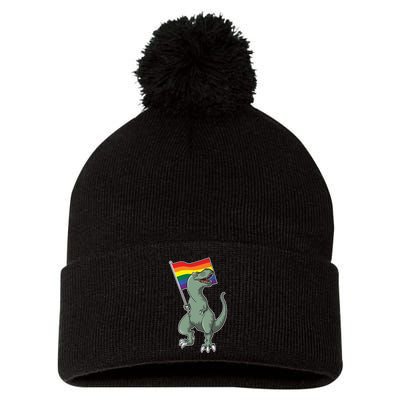 LGBT Pride TRex Dinosaur Pom Pom 12in Knit Beanie