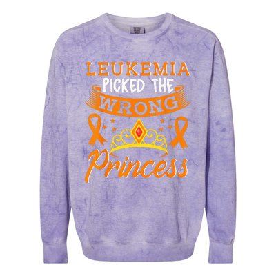 Leukemia Picked The Wrong Princess Cancer Awareness Colorblast Crewneck Sweatshirt