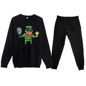 Leprechaun Playing Tennis St Patricks Day Gift Premium Crewneck Sweatsuit Set