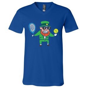 Leprechaun Playing Tennis St Patricks Day Gift V-Neck T-Shirt