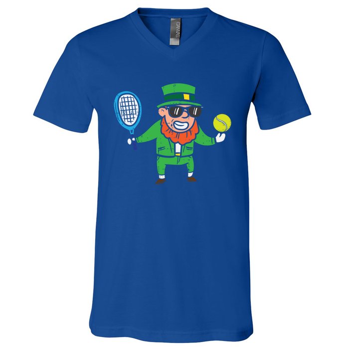 Leprechaun Playing Tennis St Patricks Day Gift V-Neck T-Shirt