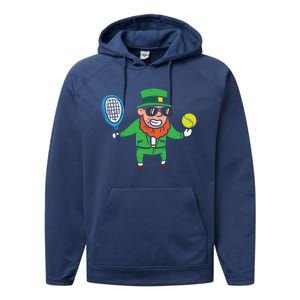 Leprechaun Playing Tennis St Patricks Day Gift Performance Fleece Hoodie